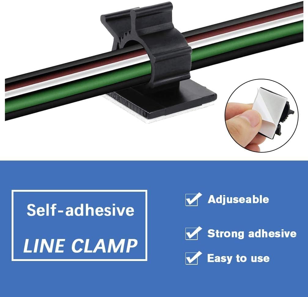 Viaky 30 Pcs Black Cable Wire Clips Adjustable Nylon Wire Holder Adhesive Cable Management Suitable for Maximum Diameter 0.5 inch (12.5mm) Cables