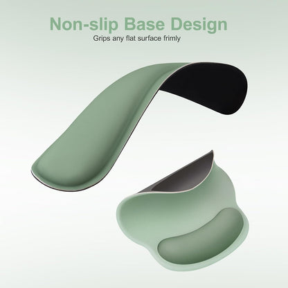 MOSISO Wrist Rest Support for Mouse Pad&Keyboard Set, Streamline Ergonomic Mousepad&Coaster Non-Slip Base Home/Office Pain Relief&Easy Typing Pad with Soft Cloth&Silicone Lining, Antique Green