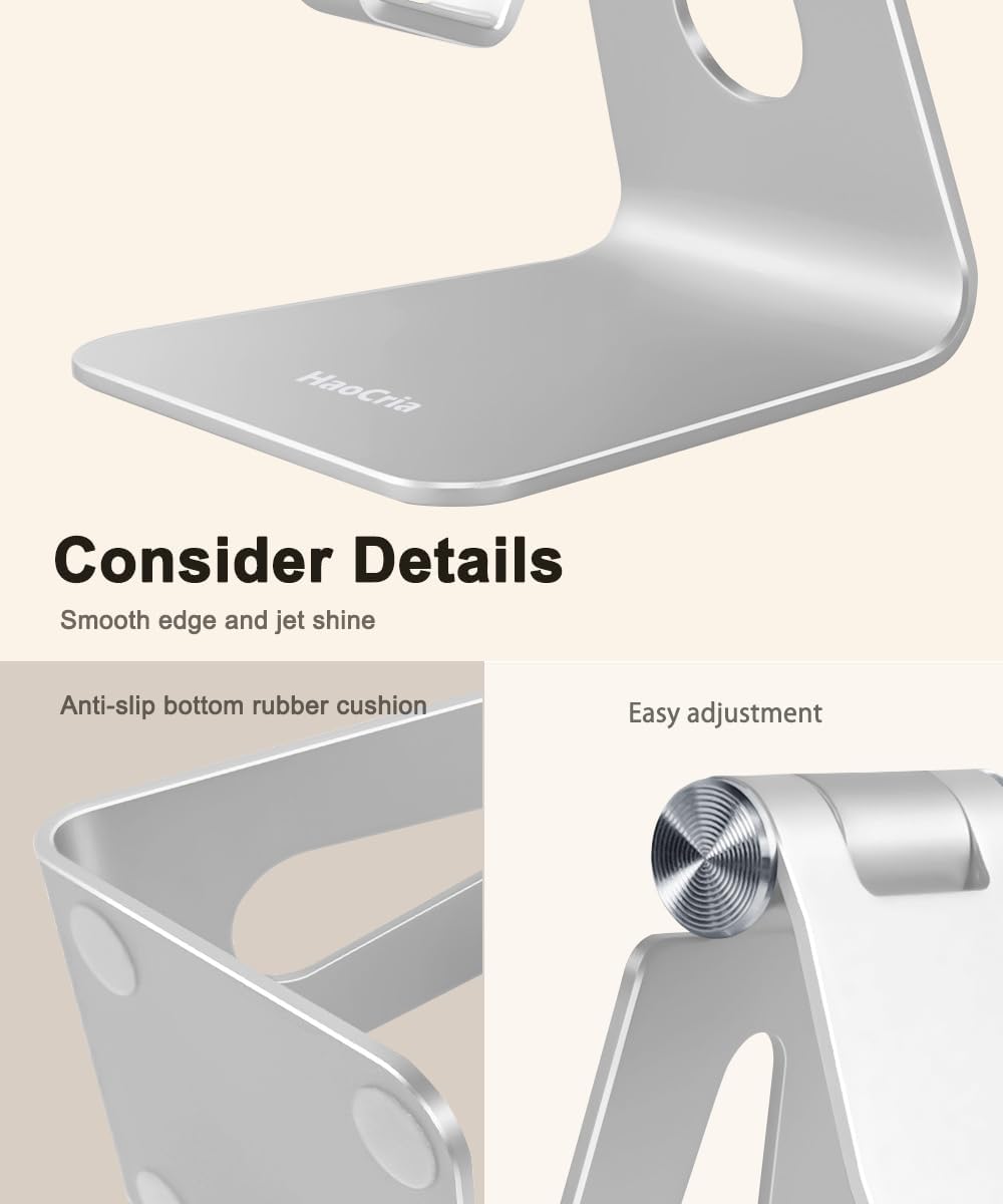 Cell Phone Stand for Desk- Adjustable Phone Stand Holder, Cradle, Dock, Desktop Stand for iPhone 17 16, 15, 14, Plus, Pro, Pro Max, 13 12 X XS,4-8" Phones, Office Accessories (Rose Gold)