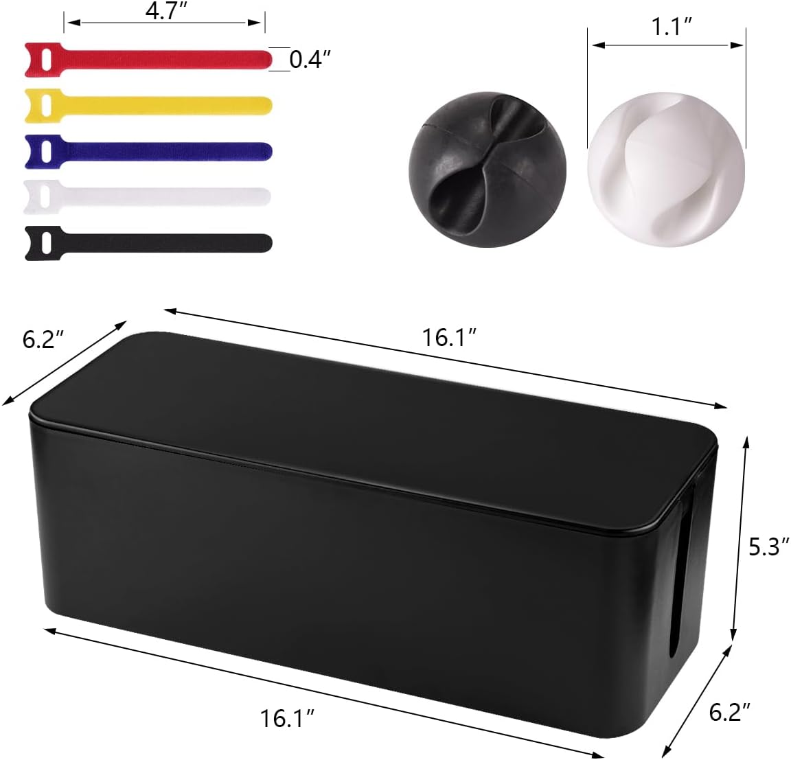 Cable Management Box Large - Wooden Grain Cable Organizer Box to Hide Wires&Power Strips,TV&Desk Computer Wires,with Cable Clips&Reusable Cable Ties for Home&Office(Black)