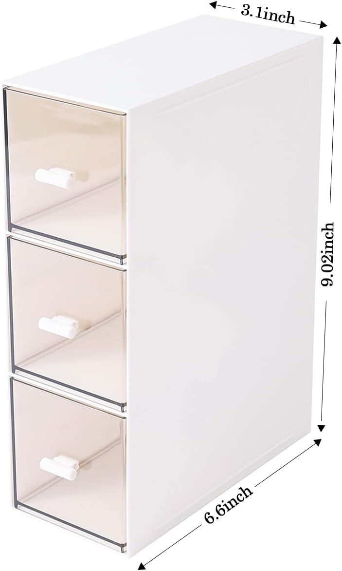 MILULUGO Plastic 3 Drawer Organizer for Cosmetic Storage, Desk Organizer, Makeup Organizer for nail polish, Lipstick, Brushes, Jewelry, Skincare, Bathroom Organization Boxes - White
