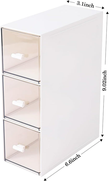 MILULUGO Plastic 3 Drawer Organizer for Cosmetic Storage, Desk Organizer, Makeup Organizer for nail polish, Lipstick, Brushes, Jewelry, Skincare, Bathroom Organization Boxes - White