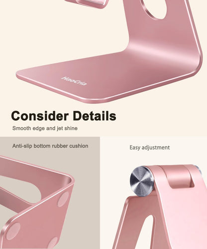 Cell Phone Stand for Desk- Adjustable Phone Stand Holder, Cradle, Dock, Desktop Stand for iPhone 17 16, 15, 14, Plus, Pro, Pro Max, 13 12 X XS,4-8" Phones, Office Accessories (Rose Gold)