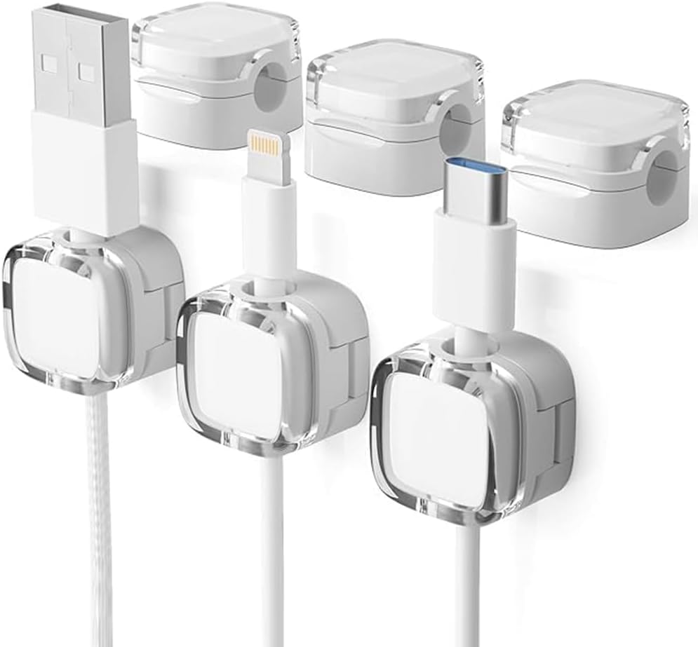6 Pack Magnetic Cable Clips, Cord Organizer Holder, Strong Adhesive Desk Cable Management Organizer, Phone USB Charging Cords Wire Holder Organizer for Home, Office, Car, Desk, Nightstand (Black)