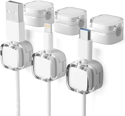 6 Pack Magnetic Cable Clips, Cord Organizer Holder, Strong Adhesive Desk Cable Management Organizer, Phone USB Charging Cords Wire Holder Organizer for Home, Office, Car, Desk, Nightstand (Black)