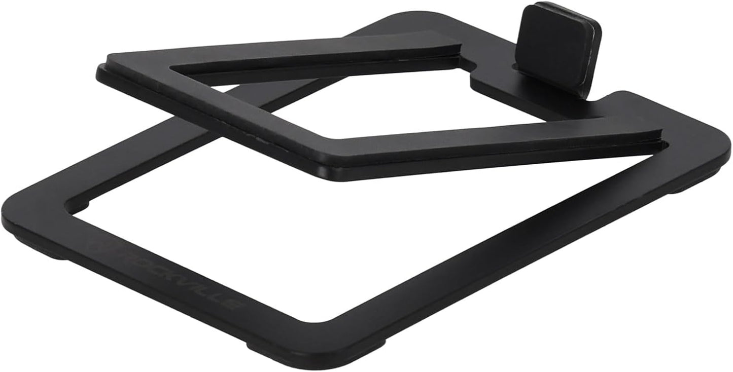 Rockville SR3 Low Profile Speaker Riser Stands Pair for 2" to 4" Desktop Home Speakers or Studio Monitors - De-Coupling Foam Pad, 16-Degree Tilt, Metal, Anti-Slip Feet