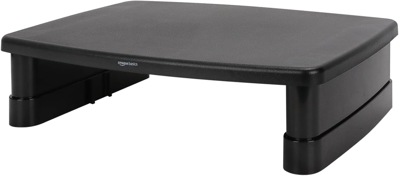 Amazon Basics Height Adjustable Monitor Stand Riser with Storage Organizer, Multifunctional Desk Accessories for Reduced Neck Strain - Fits Monitors, Laptops Up to 22lbs, Black
