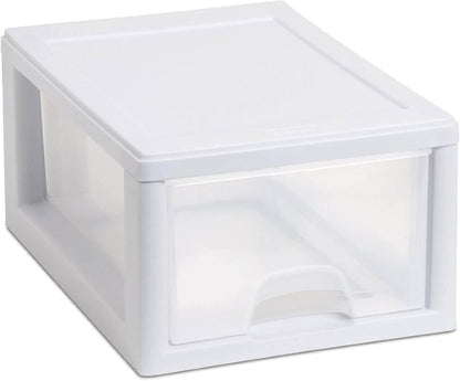 Sterilite 6-Pack 6 Quart Stacking Drawer, Clear Storage Closet Organizer, White Frame - Stackable Modular Plastic Drawers for Clothes, Accessories, Craft Supplies, Shoes or Linens