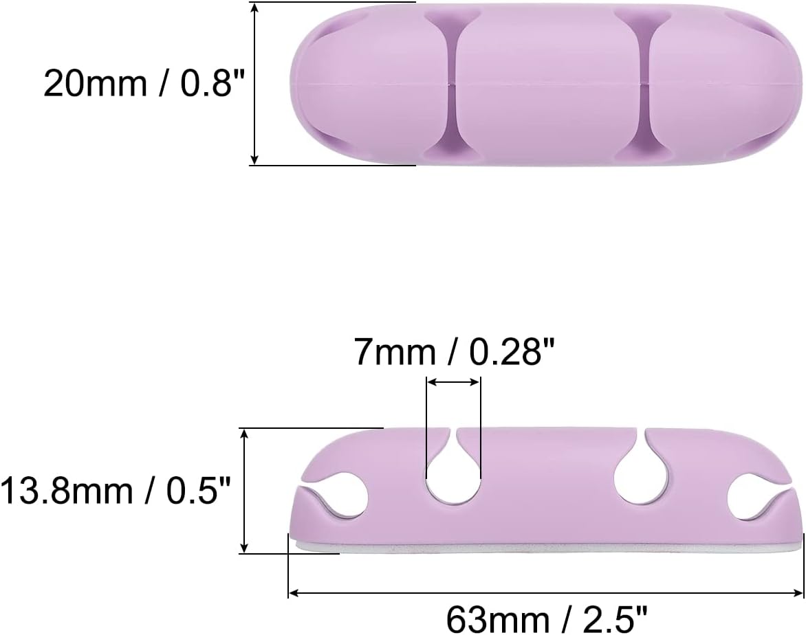 MECCANIXITY 3pcs Cable Clips Cord Organizer for Desk, 4 Slots Silicone Adhesive Cord Holders Organizer Cable Management for USB Charging Cable, Purple