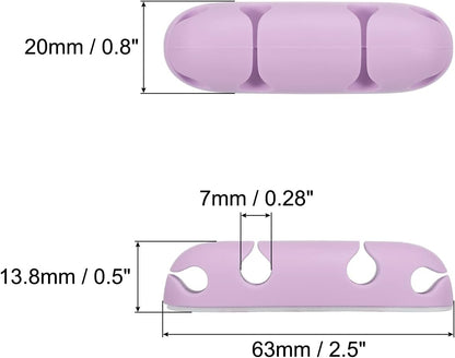 MECCANIXITY 3pcs Cable Clips Cord Organizer for Desk, 4 Slots Silicone Adhesive Cord Holders Organizer Cable Management for USB Charging Cable, Purple