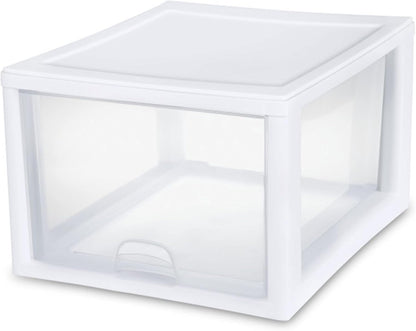 Sterilite 6-Pack 6 Quart Stacking Drawer, Clear Storage Closet Organizer, White Frame - Stackable Modular Plastic Drawers for Clothes, Accessories, Craft Supplies, Shoes or Linens