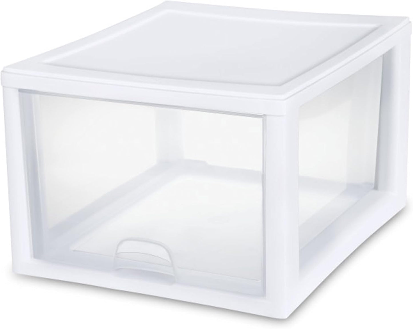Sterilite 6-Pack 6 Quart Stacking Drawer, Clear Storage Closet Organizer, White Frame - Stackable Modular Plastic Drawers for Clothes, Accessories, Craft Supplies, Shoes or Linens