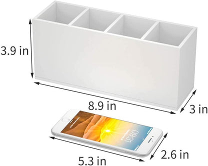 NIUBEE Acrylic Pen Holder 4 Compartments, Clear Pencil Organizer Cup for Countertop Desk Accessory Storage