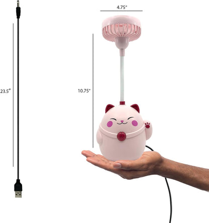 Cute Pink Cat Desk Fan with Pen Holder — Cat Fan for Women, Animal Fan, Funny Office Accessories, Cat Lover Gift, Small USB Fan, Aesthetic Decor