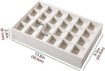 Coward Stackable Jewelry Trays Organizer Set with Clear Lid, Trays for Drawer, Earring Necklace Bracelet Ring Display Organizer (beige(ring+12girds+30girds+The glass lid))
