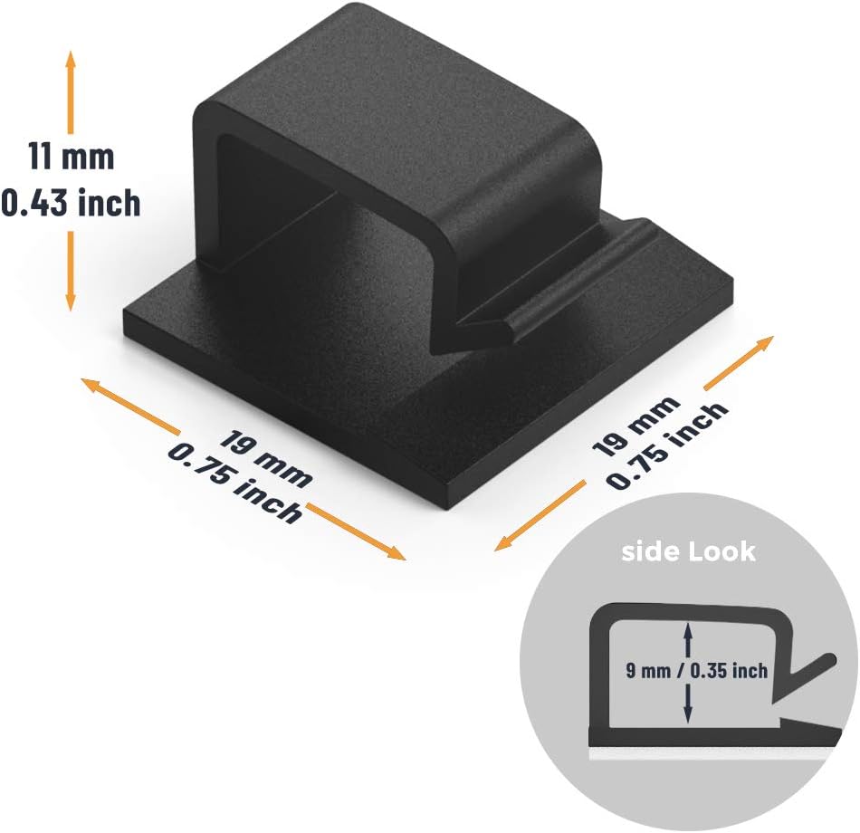 Cable Clips with Strong Self-Adhesive, XIAOXI R Shape Cable Management TV PC Wire Holder Sticky Tidy and Organizer Cord and Wires - 40 Pcs (Clear)