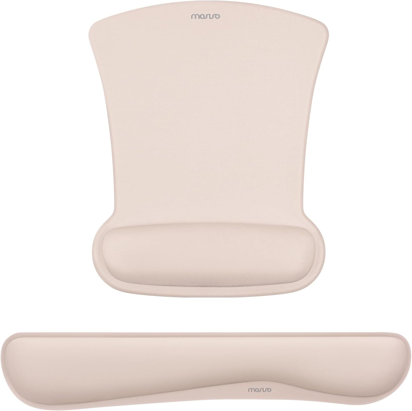 MOSISO Wrist Rest Support for Mouse Pad & Keyboard Set, Ergonomic Mousepad Non-Slip Base Home/Office Pain Relief & Easy Typing Cushion with Neoprene Cloth & Raised Memory Foam, Apricot