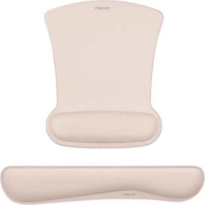 MOSISO Wrist Rest Support for Mouse Pad & Keyboard Set, Ergonomic Mousepad Non-Slip Base Home/Office Pain Relief & Easy Typing Cushion with Neoprene Cloth & Raised Memory Foam, Apricot