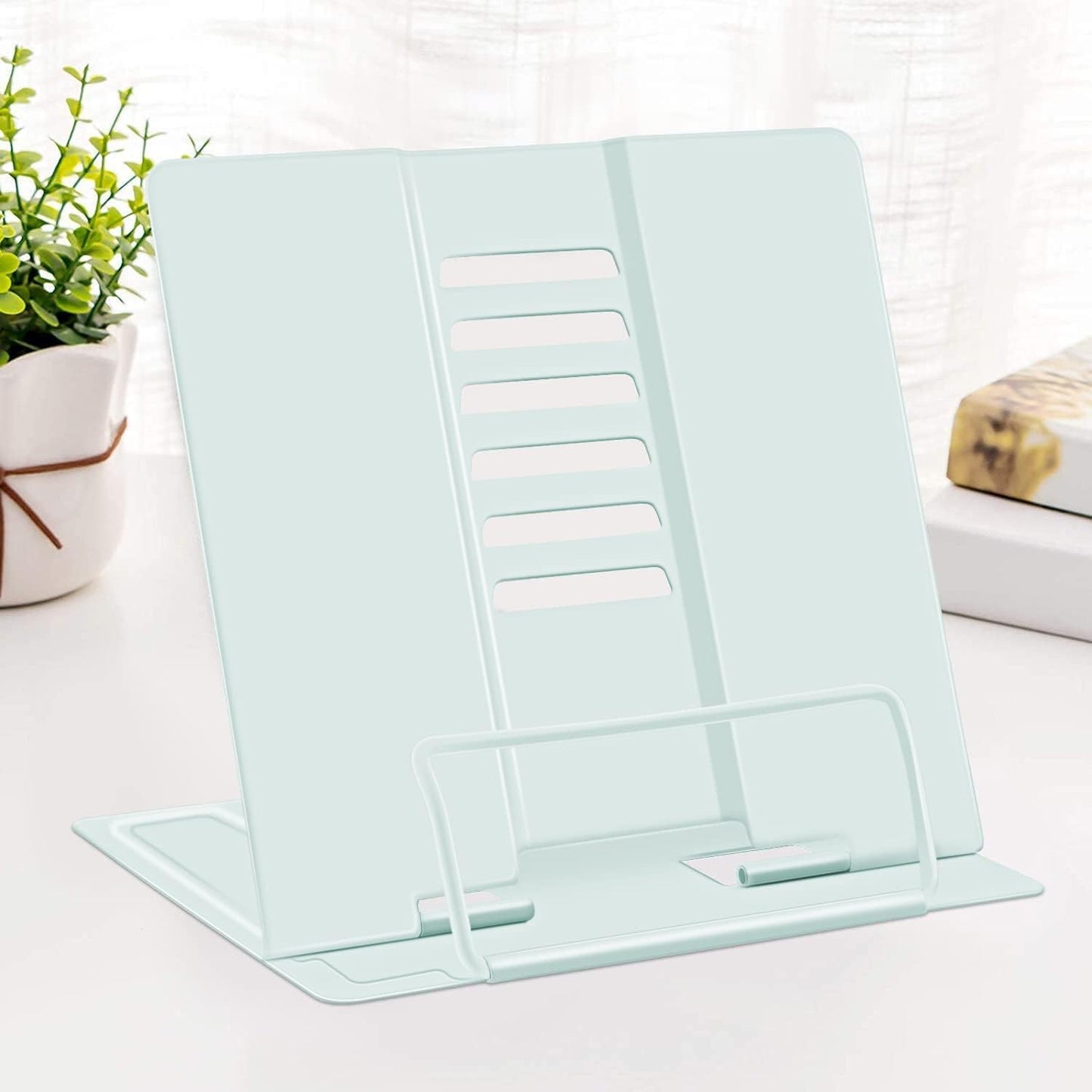 MSDADA Desk Book Stand Metal Reading Rest Book Holder Adjustable Cookbook Documents Holder for Recipes Textbooks Tablet Music Books, Mom Gifts, Gifts for Grandma Mom Mothers Day(Light Purple)
