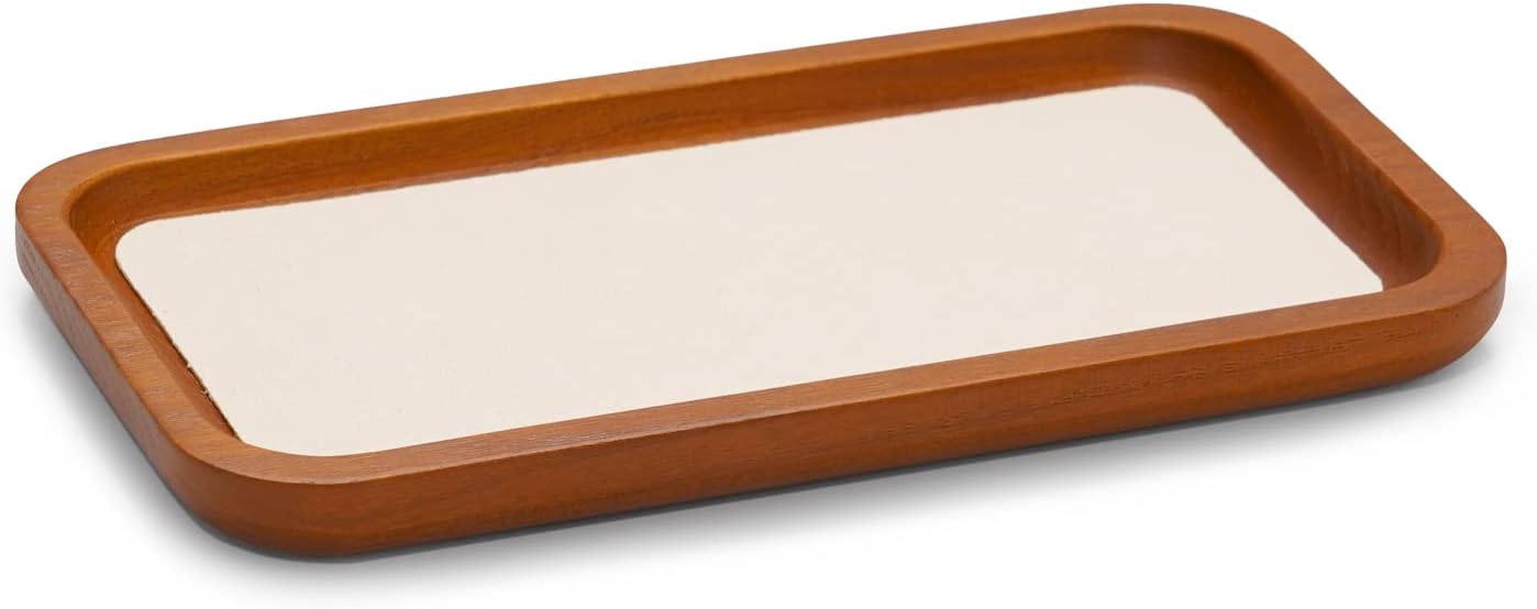 Oirlv Solid Wood Jewelry Display Tray Small Jewelry Tray Rings Earrings Bracelets Necklace Holder Organizer(Rectangle, Grey)