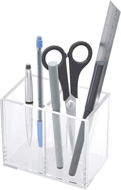 NIUBEE Acrylic Pen Holder 4 Compartments, Clear Pencil Organizer Cup for Countertop Desk Accessory Storage