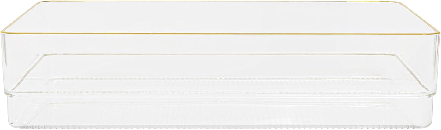 Martha Stewart Kerry Plastic Stackable Office Desk Drawer Organizers, 6" x 3", 6 Pack, with Gold Trim