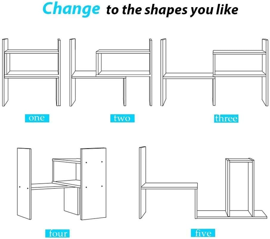 Sorfity Adjustable Desktop Bookshelf, Desk Organizer Display Shelf Counter Top Bookcase Free Style Display Shelf Rack Office Supplies Storage Shelf Book Multipurpose Bookshelf for Office Kitchen