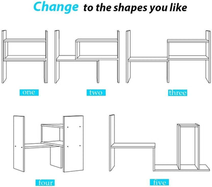 Sorfity Adjustable Desktop Bookshelf, Desk Organizer Display Shelf Counter Top Bookcase Free Style Display Shelf Rack Office Supplies Storage Shelf Book Multipurpose Bookshelf for Office Kitchen