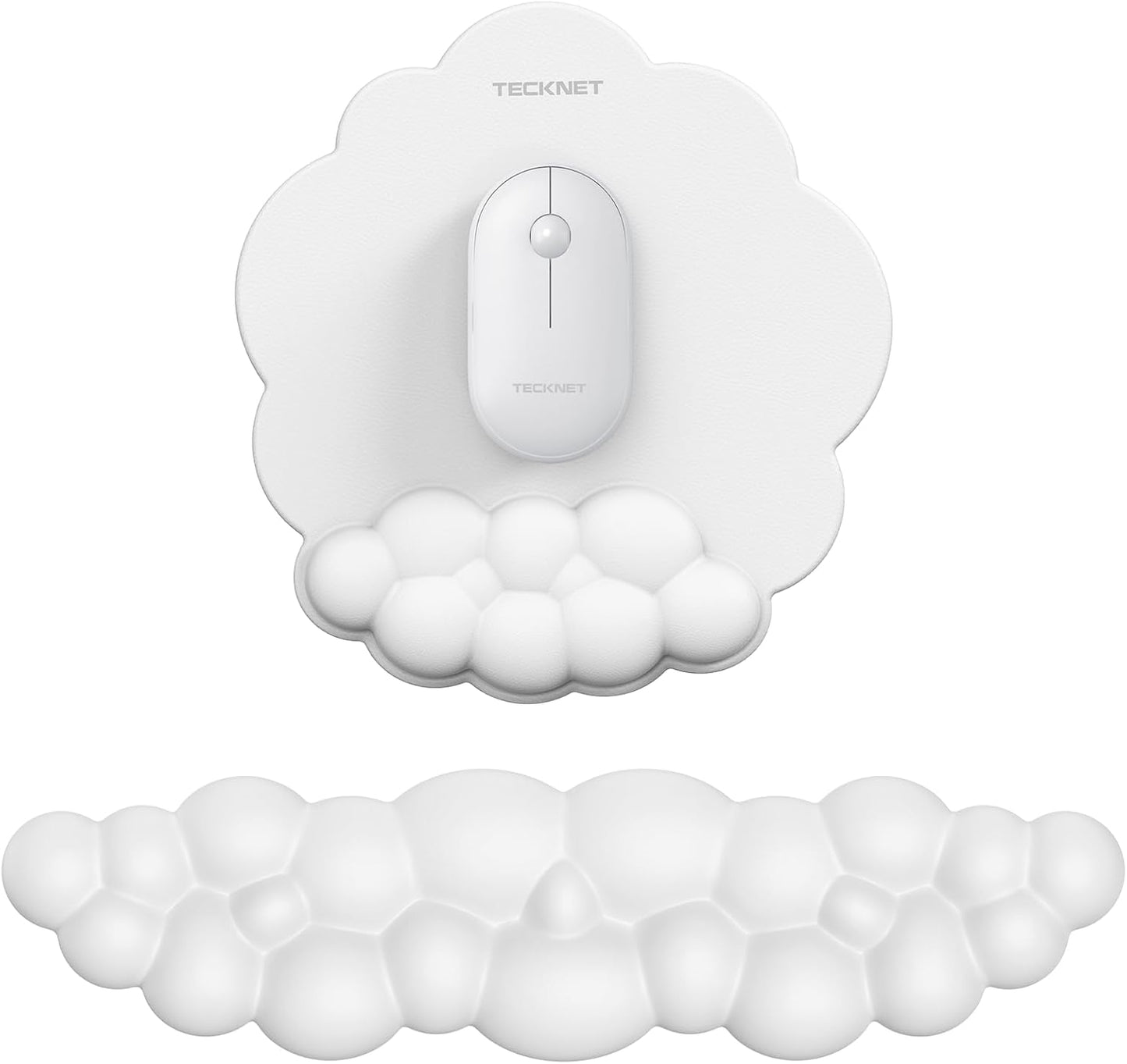 TECKNET Cloud Mouse Pad with Wrist Rest, Ergonomic Cloud Wrist Rest with Non-Slip Base, PU Leather Memory Foam Mouse Pad Wrist Support for Keyboard and Mouse, Pain Relief for Typing, Gaming, White