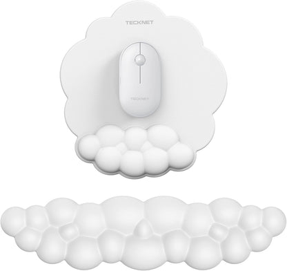 TECKNET Cloud Mouse Pad with Wrist Rest, Ergonomic Cloud Wrist Rest with Non-Slip Base, PU Leather Memory Foam Mouse Pad Wrist Support for Keyboard and Mouse, Pain Relief for Typing, Gaming, White