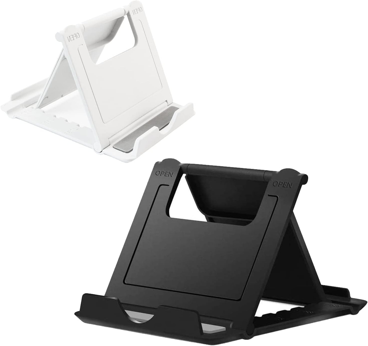 Kemoxan 2 Pack Portable Cell Phone Stand Holder for Desk, Foldable Pocket-Sized Mount, Universal Adjustable Desktop Mobile Phone Kickstand Compatible with iPhone IPads Kindle Android Black & White