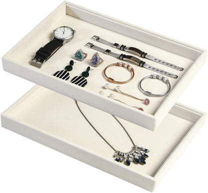 Coward Stackable Jewelry Trays Organizer Set with Clear Lid, Trays for Drawer, Earring Necklace Bracelet Ring Display Organizer (beige(ring+12girds+30girds+The glass lid))