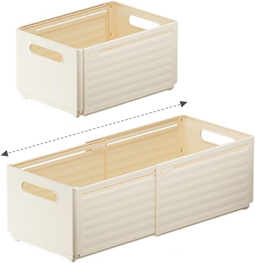 Foldable Storage Bins, 2 Pack Plastic Expandable Boxes for Organizing, Adjustable from 11-18.8" Drawer Organizers Separators Dividers for Bedroom Kitchen Utensils Tools Closet, Small