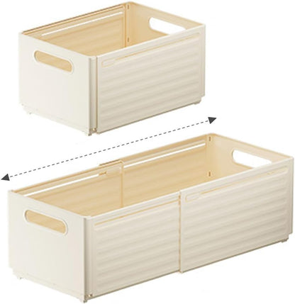Foldable Storage Bins, 2 Pack Plastic Expandable Boxes for Organizing, Adjustable from 11-18.8" Drawer Organizers Separators Dividers for Bedroom Kitchen Utensils Tools Closet, Small
