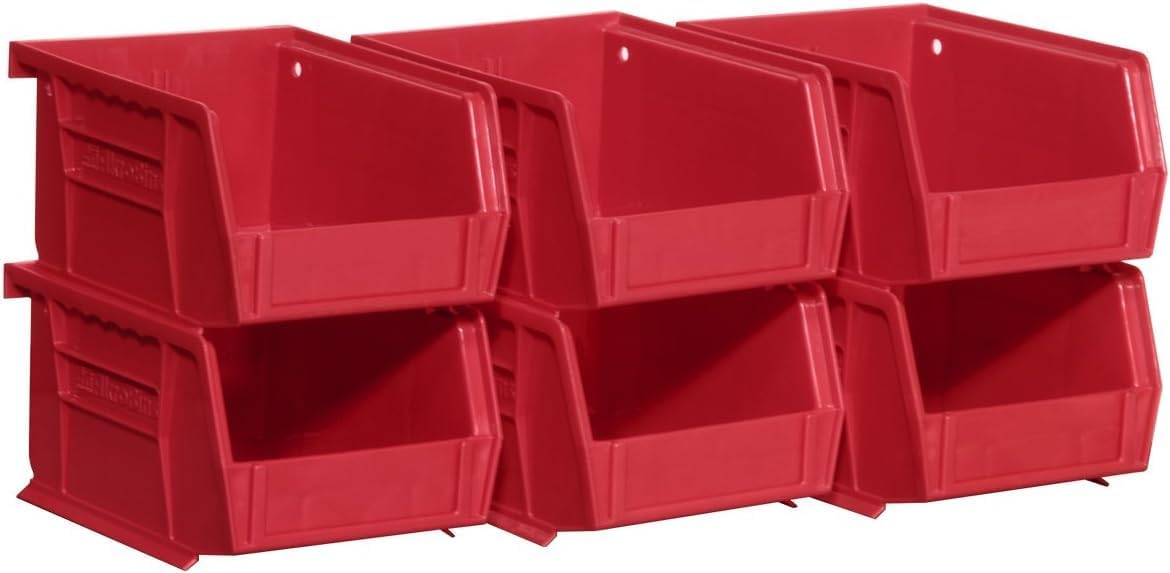 Akro-Mils 30210 AkroBins Plastic Storage Bins, Space-Saving Stackable Bins for Garage, Pantry, Craft Organization, 5" x 4" x 3", Stone, 6-Pack