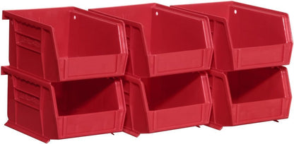Akro-Mils 30210 AkroBins Plastic Storage Bins, Space-Saving Stackable Bins for Garage, Pantry, Craft Organization, 5" x 4" x 3", Stone, 6-Pack