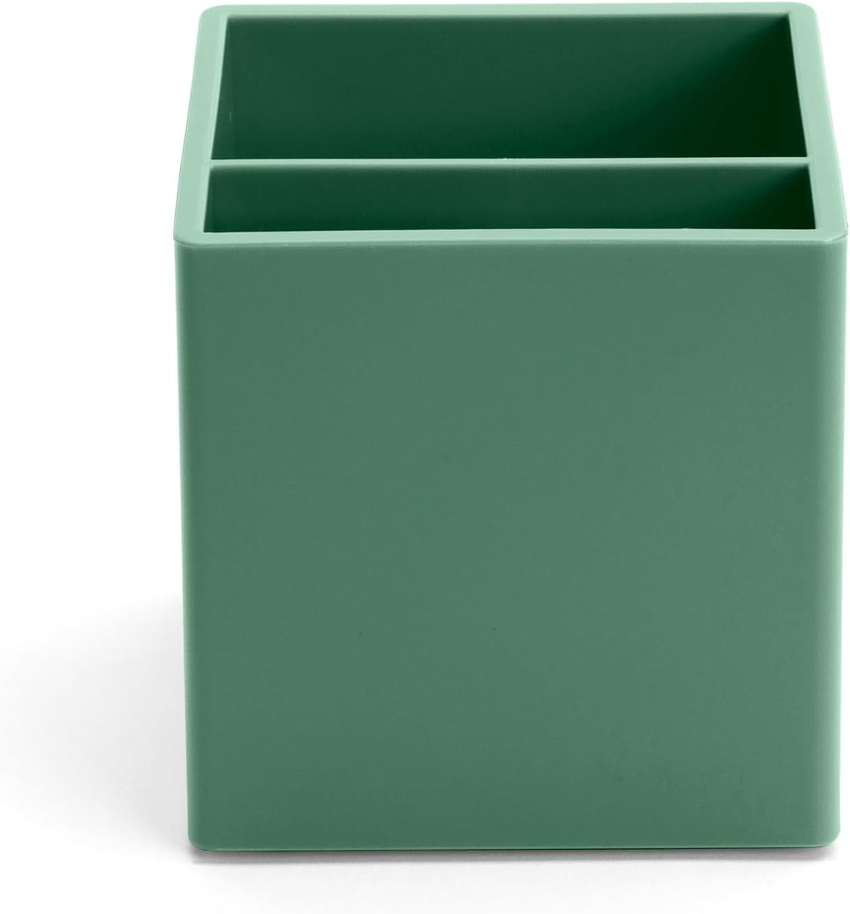 Poppin Pen Holder with 2 Compartments - Sturdy Plastic Pen Cup for Desk, Lacquer-like Finish, Blush Pink