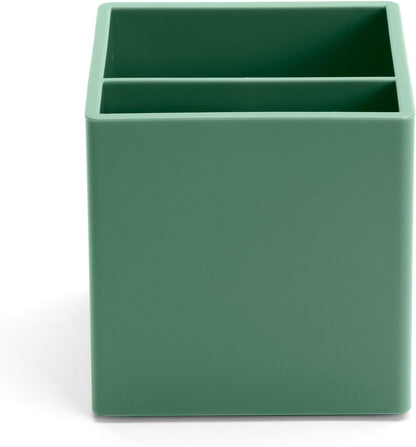Poppin Pen Holder with 2 Compartments - Sturdy Plastic Pen Cup for Desk, Lacquer-like Finish, Blush Pink