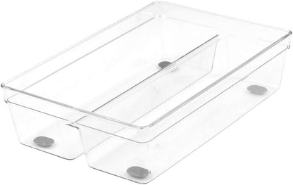 Glad Drawer Organizer Bin, 15x9 - Divided Clear Plastic Storage Tray for Junk Drawers, Kitchen Utensils, Bathroom Vanity, and Organizing Pantry - BPA Free, Food Safe, Non Slip