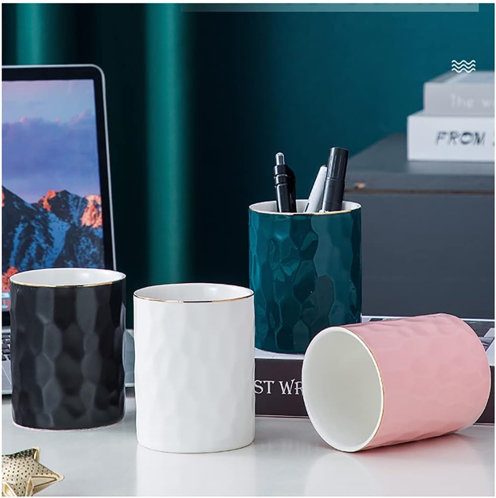 Ceramic Pen Holder Stand Cup Pencil Holder Organizer Makeup Brush Holders for Home Office Desk (White)