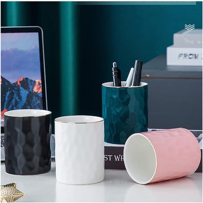 Ceramic Pen Holder Stand Cup Pencil Holder Organizer Makeup Brush Holders for Home Office Desk (White)