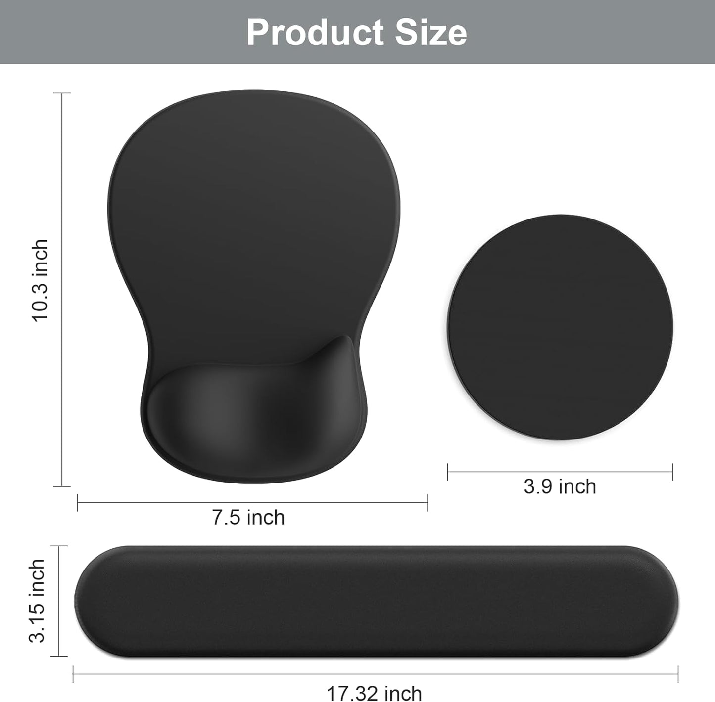 Ergonomic Mouse Pad with Wrist Rest and Keyboard Wrist Rest, Black Mousepad and Wrist Rest for Computer Keyboard, Pain Relief, Non-Slip PU Base, Gel Mouse Pad with Wrist Support for Gaming, Office