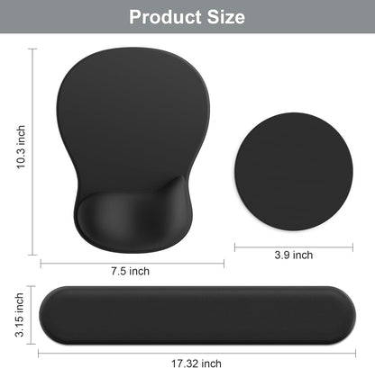 Ergonomic Mouse Pad with Wrist Rest and Keyboard Wrist Rest, Black Mousepad and Wrist Rest for Computer Keyboard, Pain Relief, Non-Slip PU Base, Gel Mouse Pad with Wrist Support for Gaming, Office