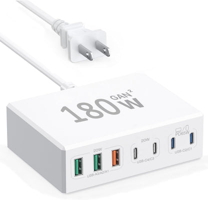 USB C Charger,10 Ports USB Charging Station with 6 Ports USB-C, Desktop 50W Multi Ports Charger Compatible with iPhone 12/13/14/15/16/Galaxy S22/S23/S24/S25/Tablet/Watch/Headphones