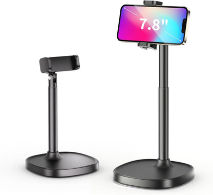 Desktop Phone Stand, Adjustable Height & Angle Holder, Compatible with iPhone, Samsung, Android Smartphones - Night Black