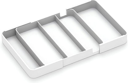 Shallow Drawer Organizer (1.57" H), Modular Expandable Desk Divider (Width 10.6"-17.9" OR Length 16.1"), Detachable Tray for Office Stationery, Makeup, Kitchen Utensils, White