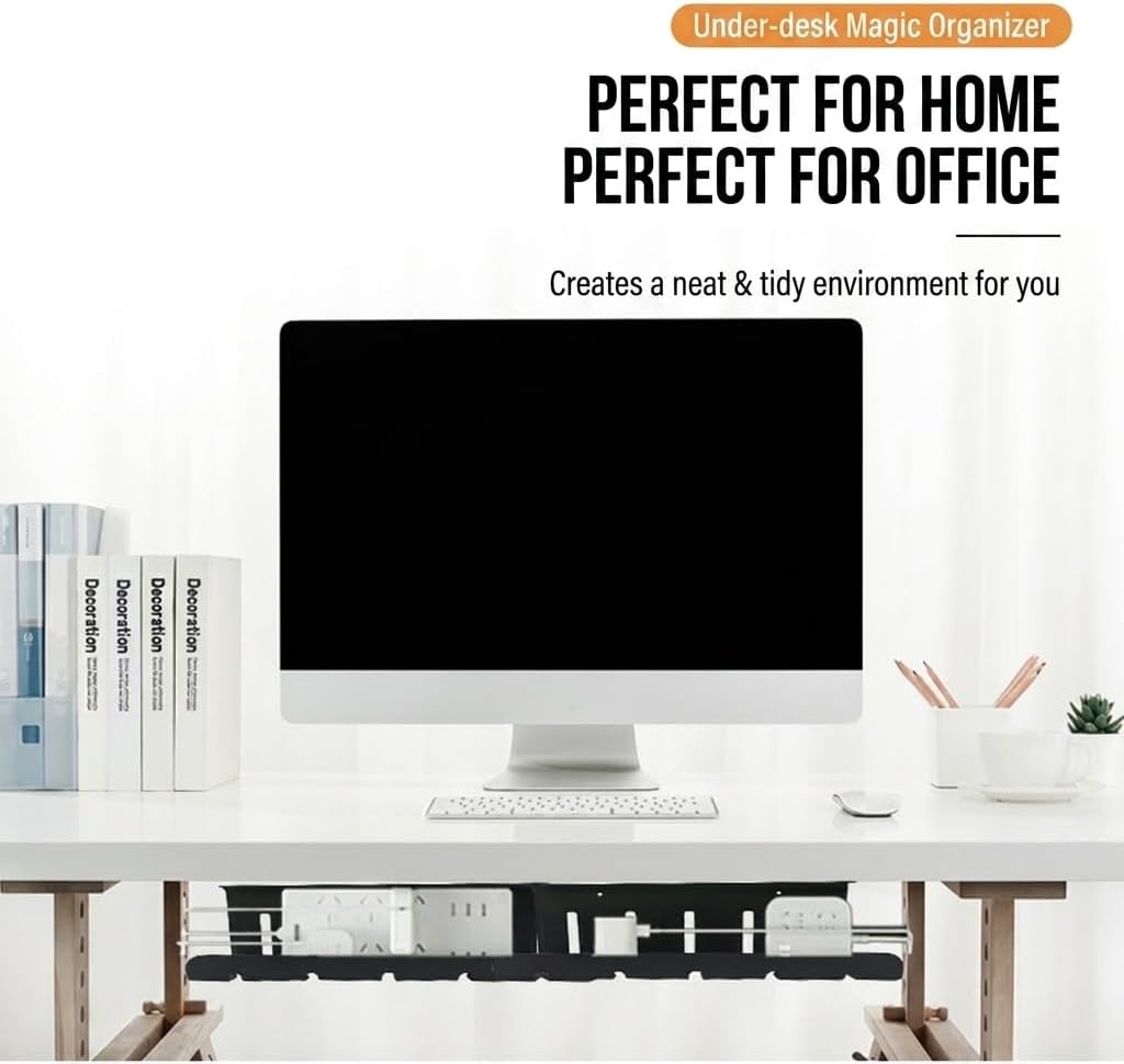 Cable Management Under Desk for Easy mounting Under-Table, Set of 2 - with 10X Cable Ties, Desk Organizer for Office/Home Office Table Thoughtful Cable Tray Holder