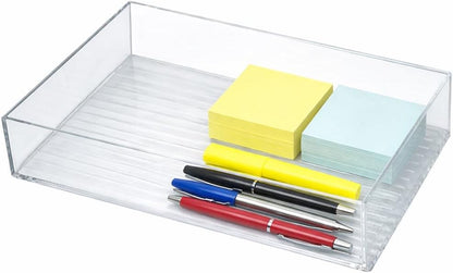 Azar Displays 556735-4PK Large Organizer Tray Oversized Clear Plastic Storage Tray for Kitchen Drawers Pantry Desk and Craft Room BPA-Free (Pack of 4)