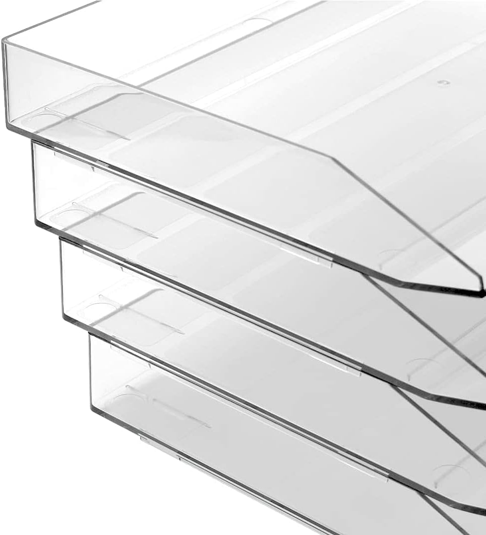 Acrimet 3 Tier Paper Organizer Letter Tray – Plastic Stackable Desk File Organizer, Side Load Paper Sorter for Letter/A4 Office File Folder Holder – Clear Crystal