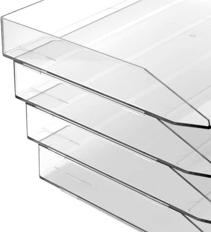 Acrimet 3 Tier Paper Organizer Letter Tray – Plastic Stackable Desk File Organizer, Side Load Paper Sorter for Letter/A4 Office File Folder Holder – Clear Crystal